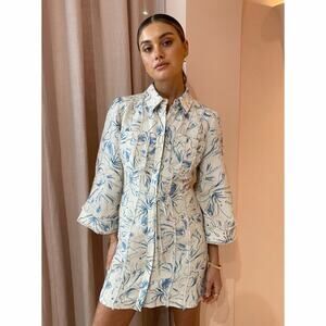 Significant Other Ansel Dress In Illustration Floral Blue Long Sleeve Size 10